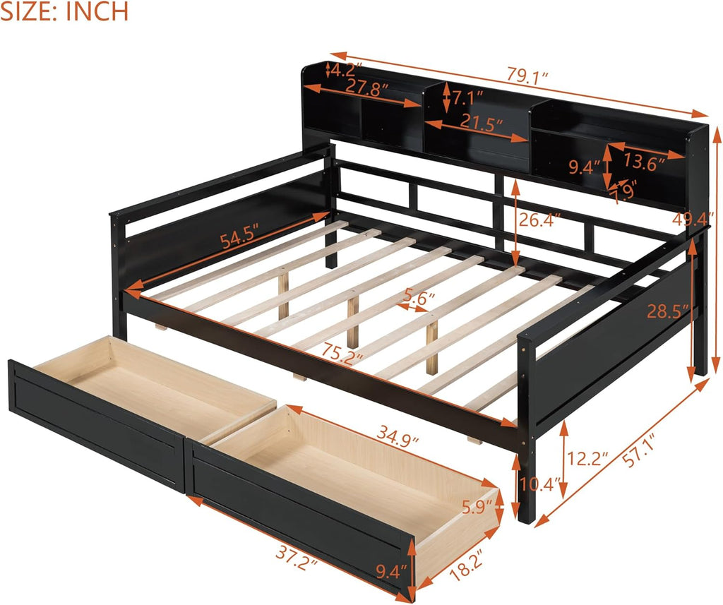 Espresso Full Size Wood Daybed with 2 Storage Drawers F250507
