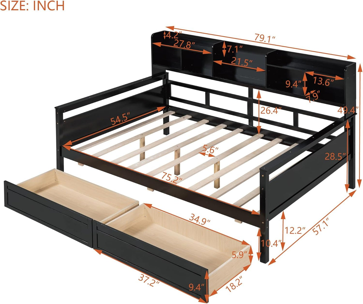 Espresso Full Size Wood Daybed with 2 Storage Drawers F250507