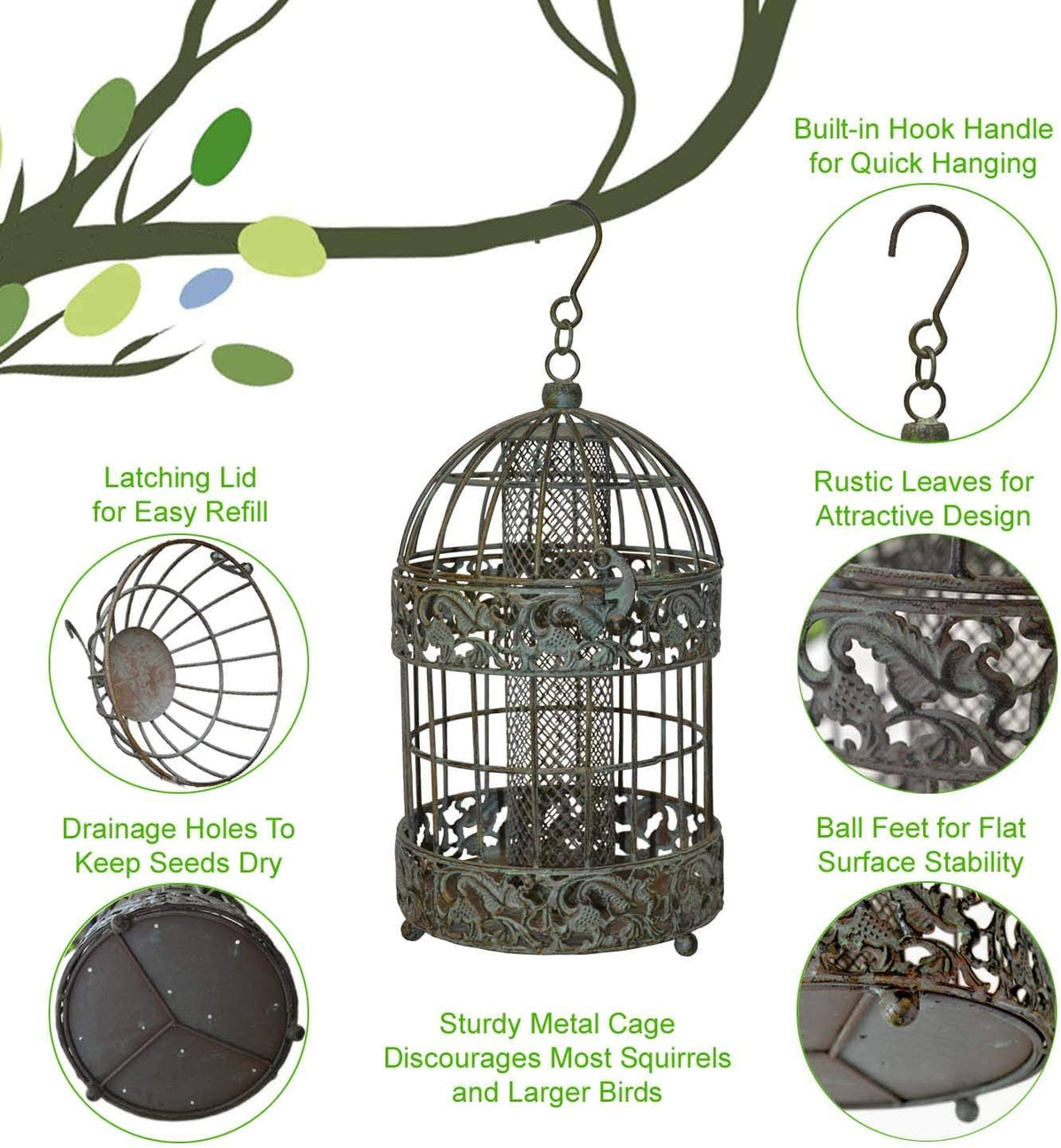 Rustic Metal Squirrel Proof Caged Bird Feeder P13105