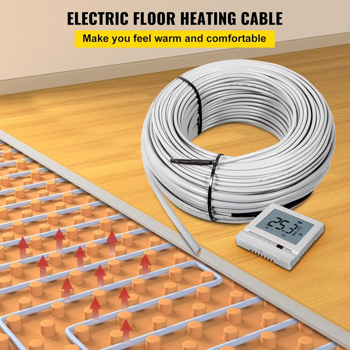 Floor Heating Cable 145.3 Square Feet with Temperature Control Panel X527254