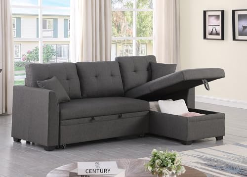 81" Grey L Shaped Sleeper Sofa with Storage A239