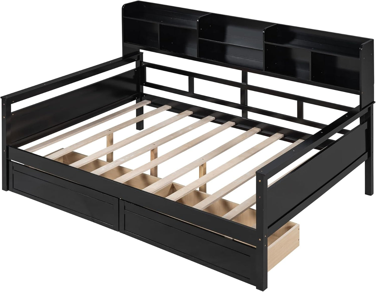 Espresso Full Size Wood Daybed with 2 Storage Drawers F250507