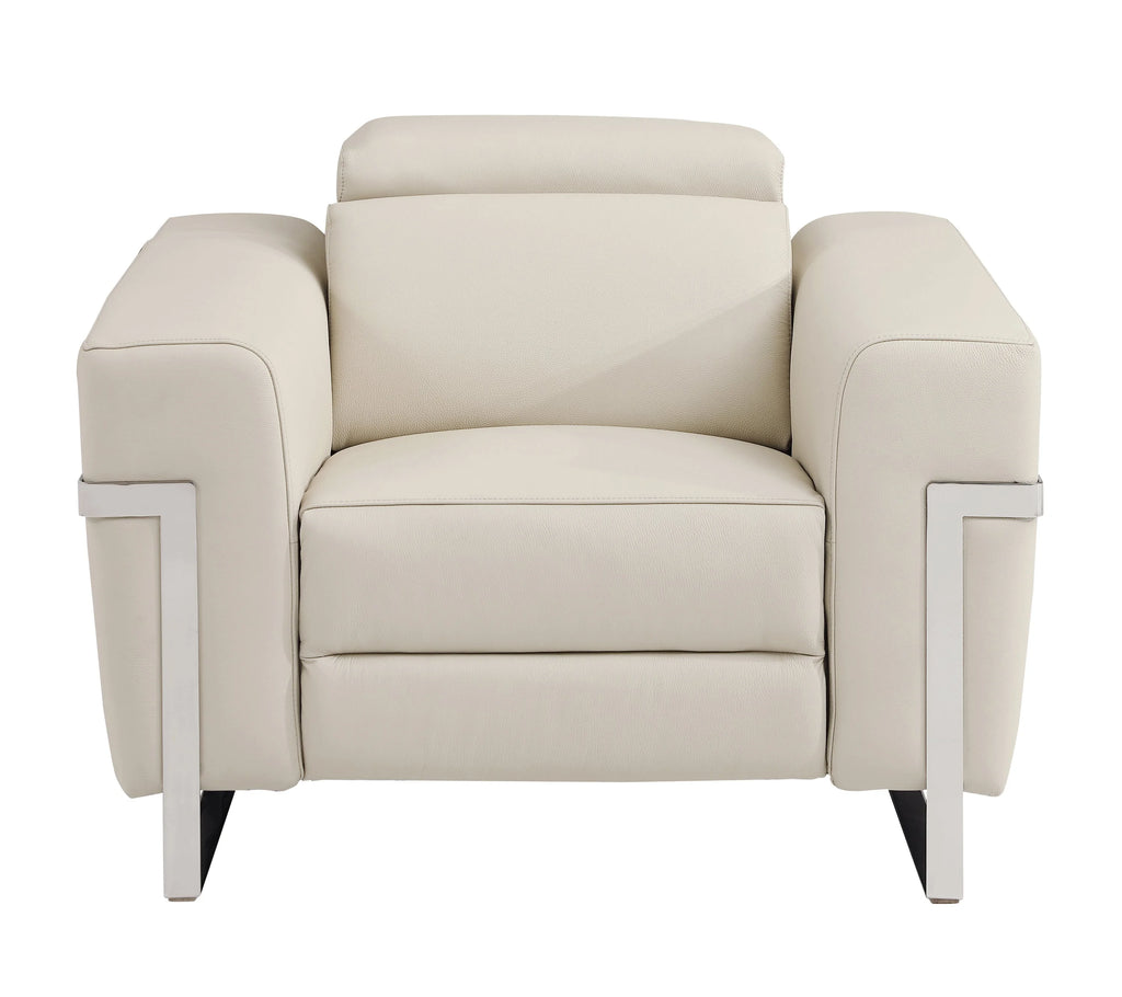 Beige Top Grain Italian Leather Power Recliner Chair Y3624