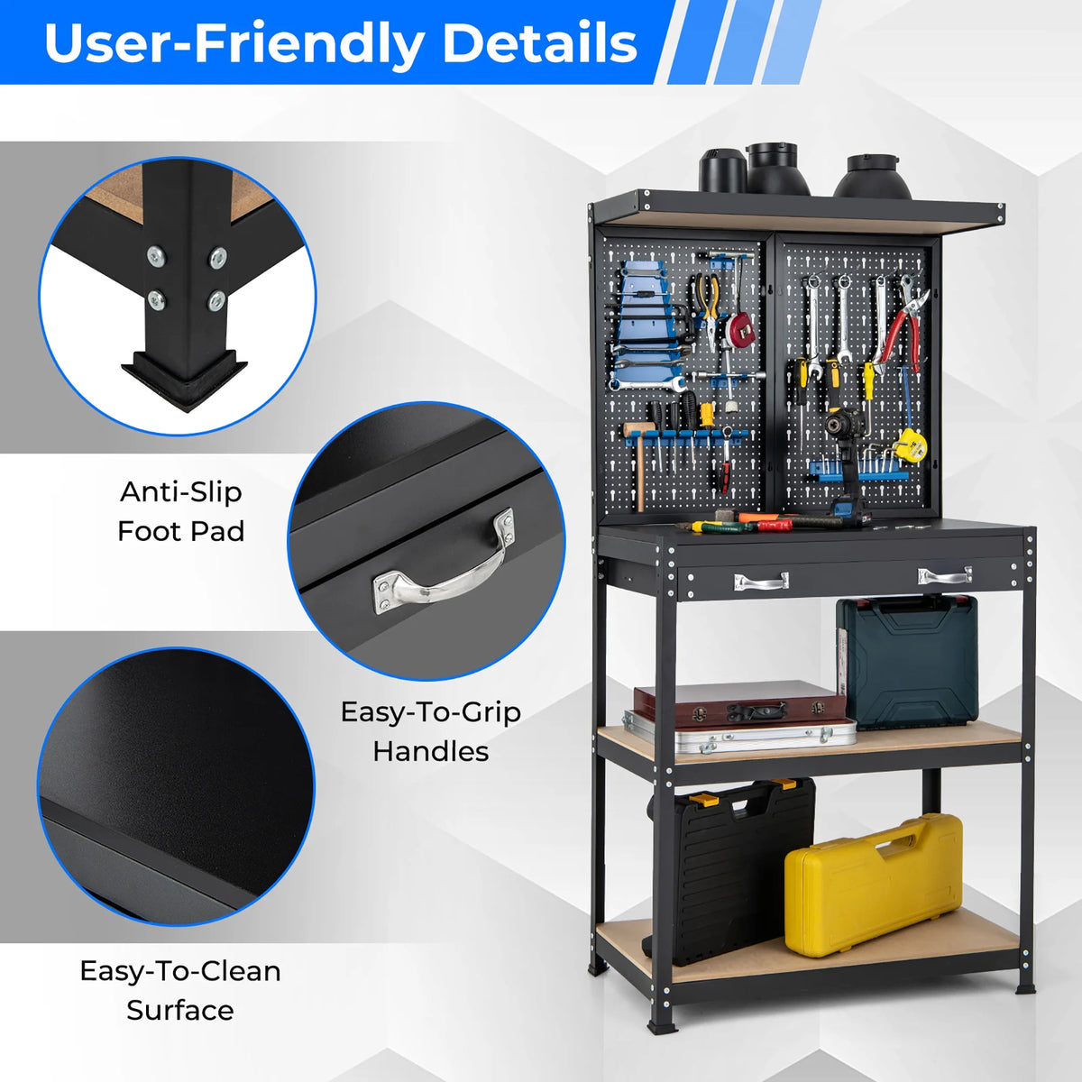 Heavy-Duty Workbench with 2 Shelves Y1023