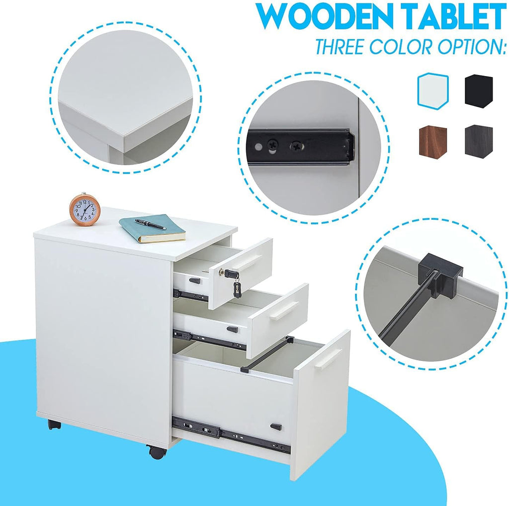 White 3-Drawer Filing Cabinet with Lock Q169