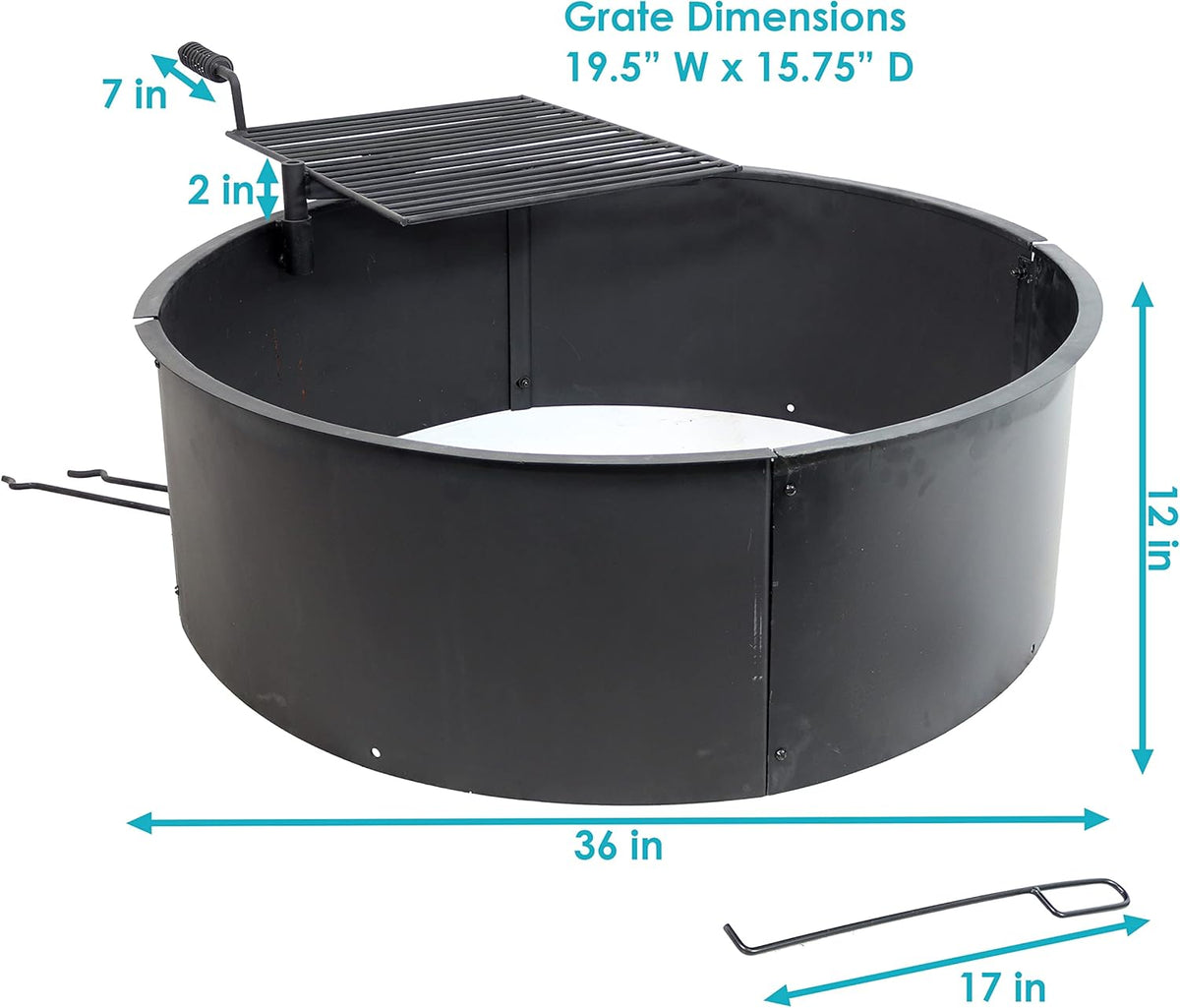 36 Inch Heavy Duty Steel Wood Burning Fire Pit with Cooking Grate and Fire Poker D684