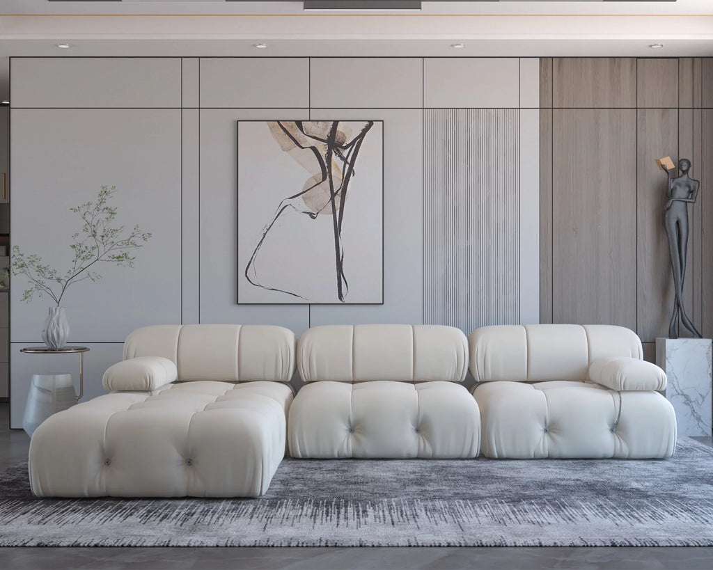 L-Shaped Velvet 3-Seat Sofa with Ottoman M87811