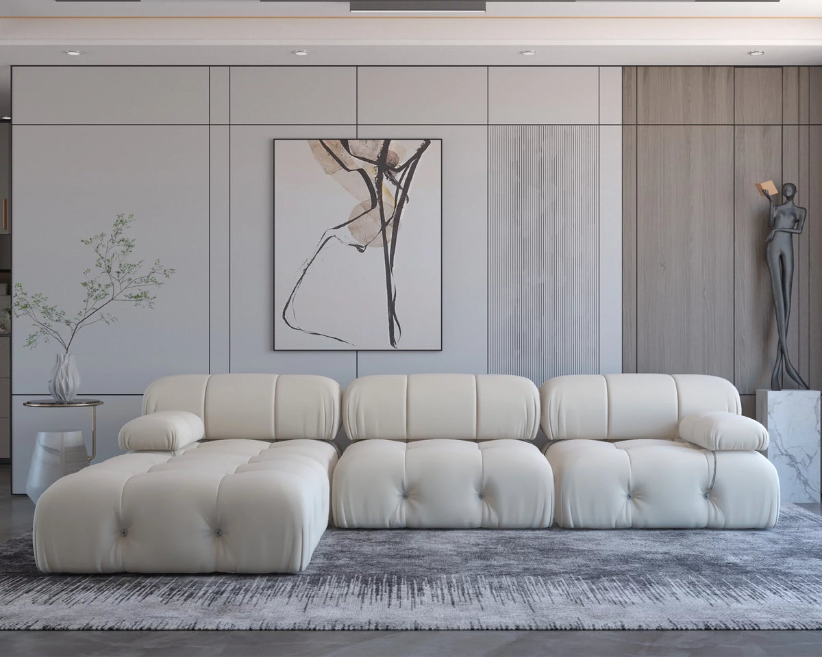 L-Shaped Velvet 3-Seat Sofa with Ottoman M87811