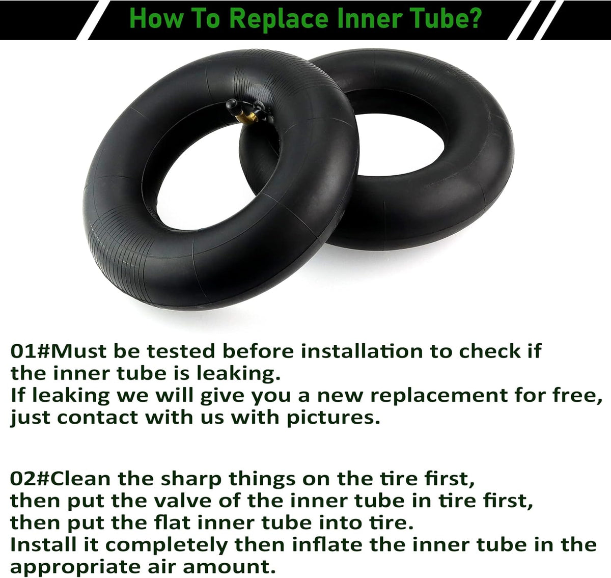 2 Pack Heavy Duty Replacement Inner Tubes with TR-13 Straight Metal Air Valve Stem A8509