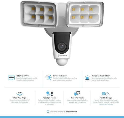 1080P Wireless WiFi Outdoor Security Camera with Flood Light R387384