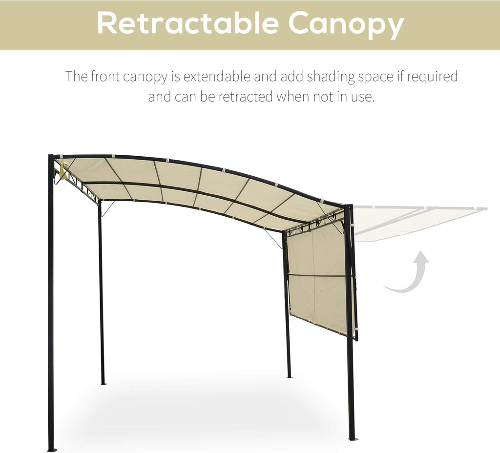 10 x 8ft Beige Metal Pergola with Side Awning F905503