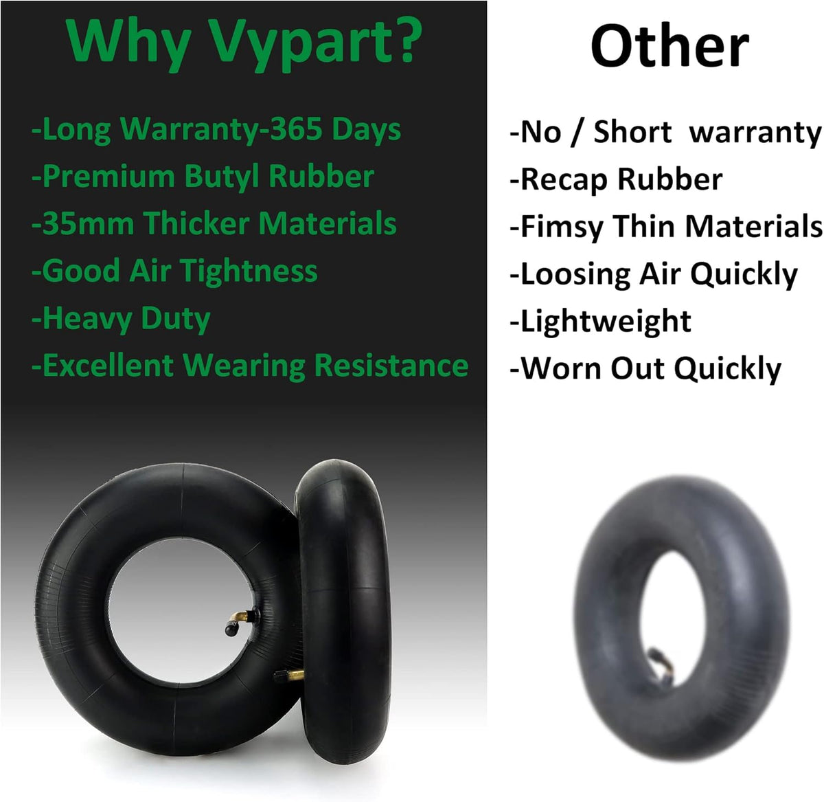 2 Pack Heavy Duty Replacement Inner Tubes with TR-13 Straight Metal Air Valve Stem A8509