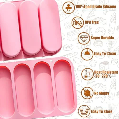 Non-Stick Silicone Hot Dog Bun Pan 4 Cup Baking Tray W182