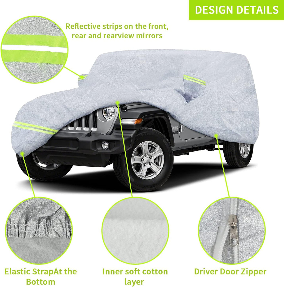 7 Layers Car Cover with Windproof Strap & Driver Door Zipper T627