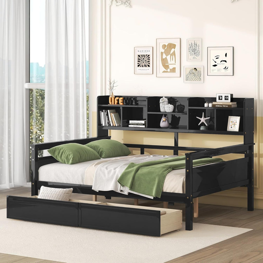 Espresso Full Size Wood Daybed with 2 Storage Drawers F250507