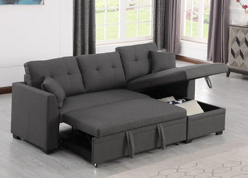 81" Grey L Shaped Sleeper Sofa with Storage A239
