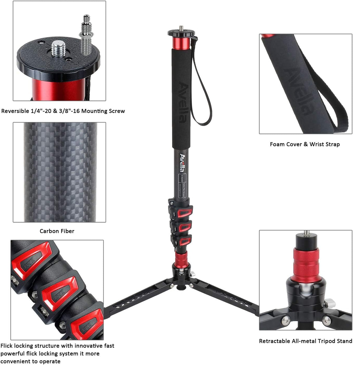 Carbon Fiber 67 Inch Camera Monopod T9202