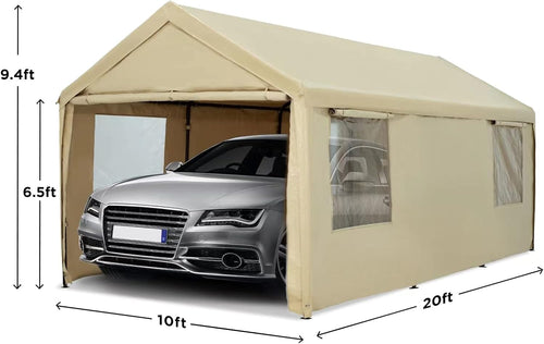 10x20ft Heavy Duty Carport with Sidewalls and Doors Z898