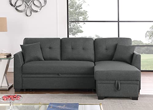 81" Grey L Shaped Sleeper Sofa with Storage A239