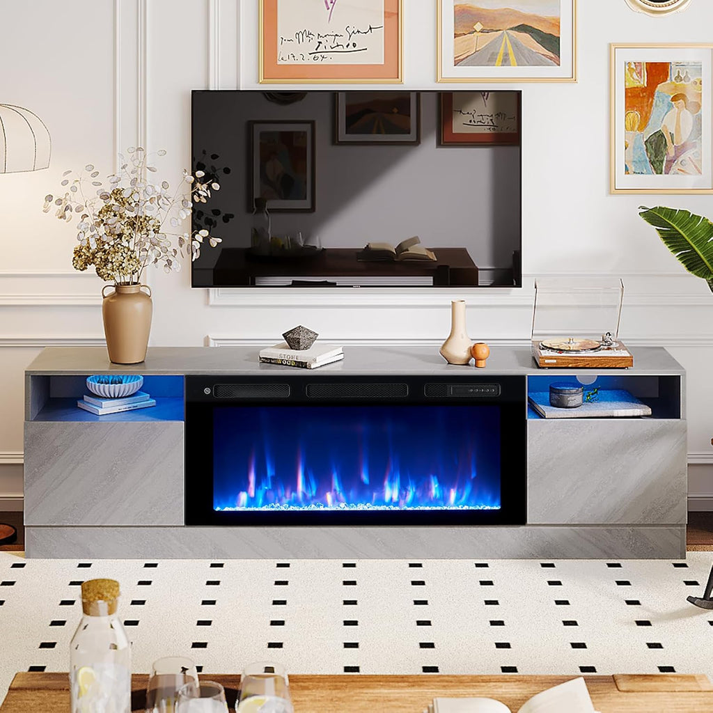 Gray Electric Fireplace TV Stand X8049