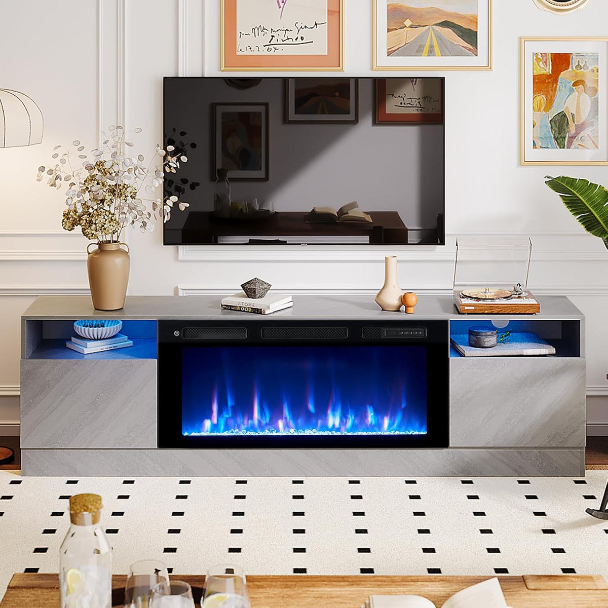 Gray Electric Fireplace TV Stand X8049