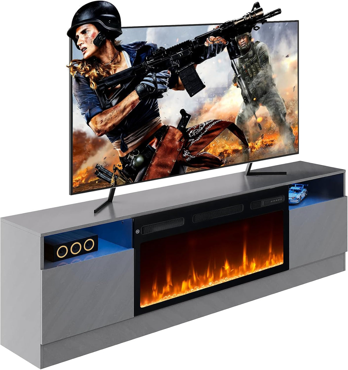 Gray Electric Fireplace TV Stand X8049