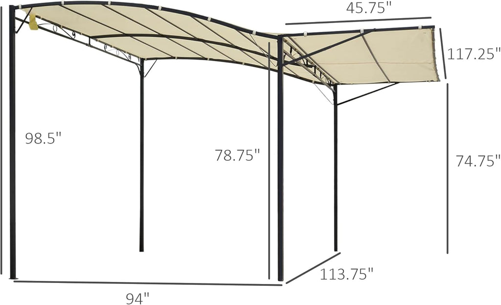 10 x 8ft Beige Metal Pergola with Side Awning F905503