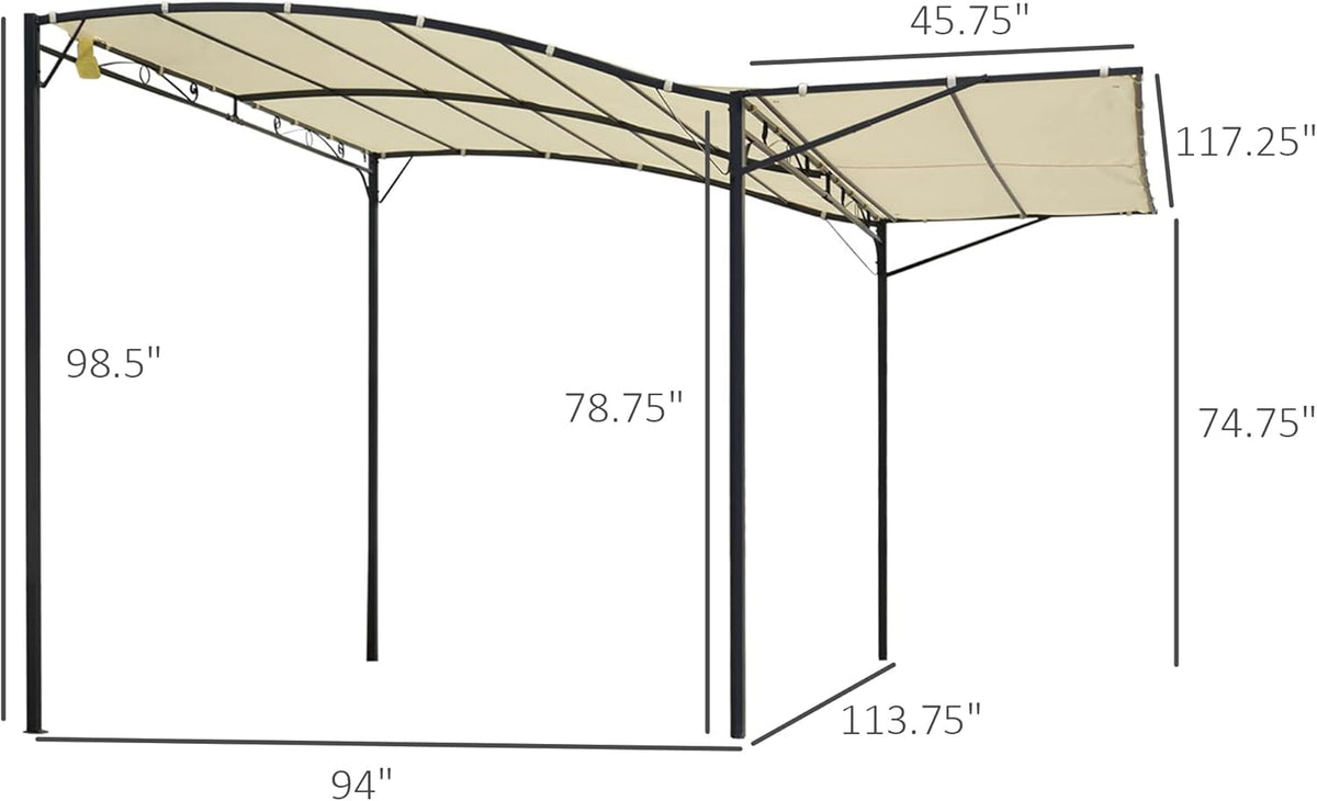 10 x 8ft Beige Metal Pergola with Side Awning F905503