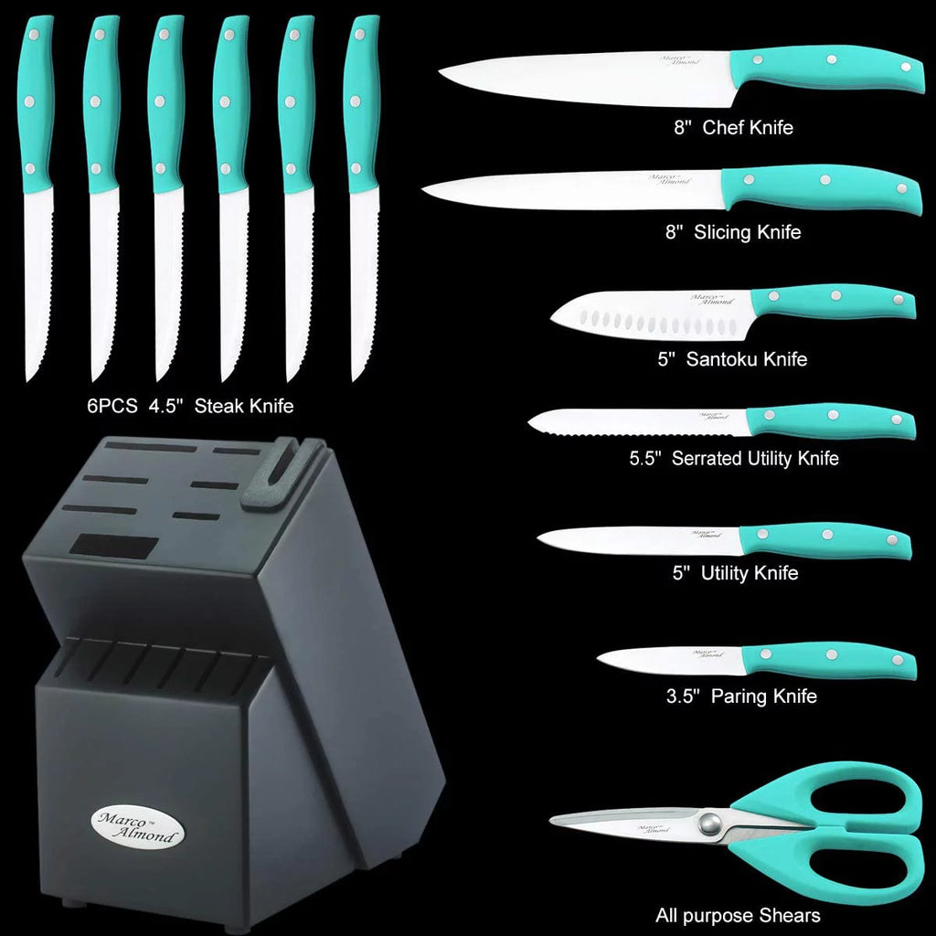 14pcs Kitchen Cutlery Knife Block Set with Built-in Sharpener X726514
