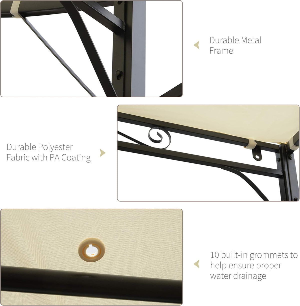 10 x 8ft Beige Metal Pergola with Side Awning F905503