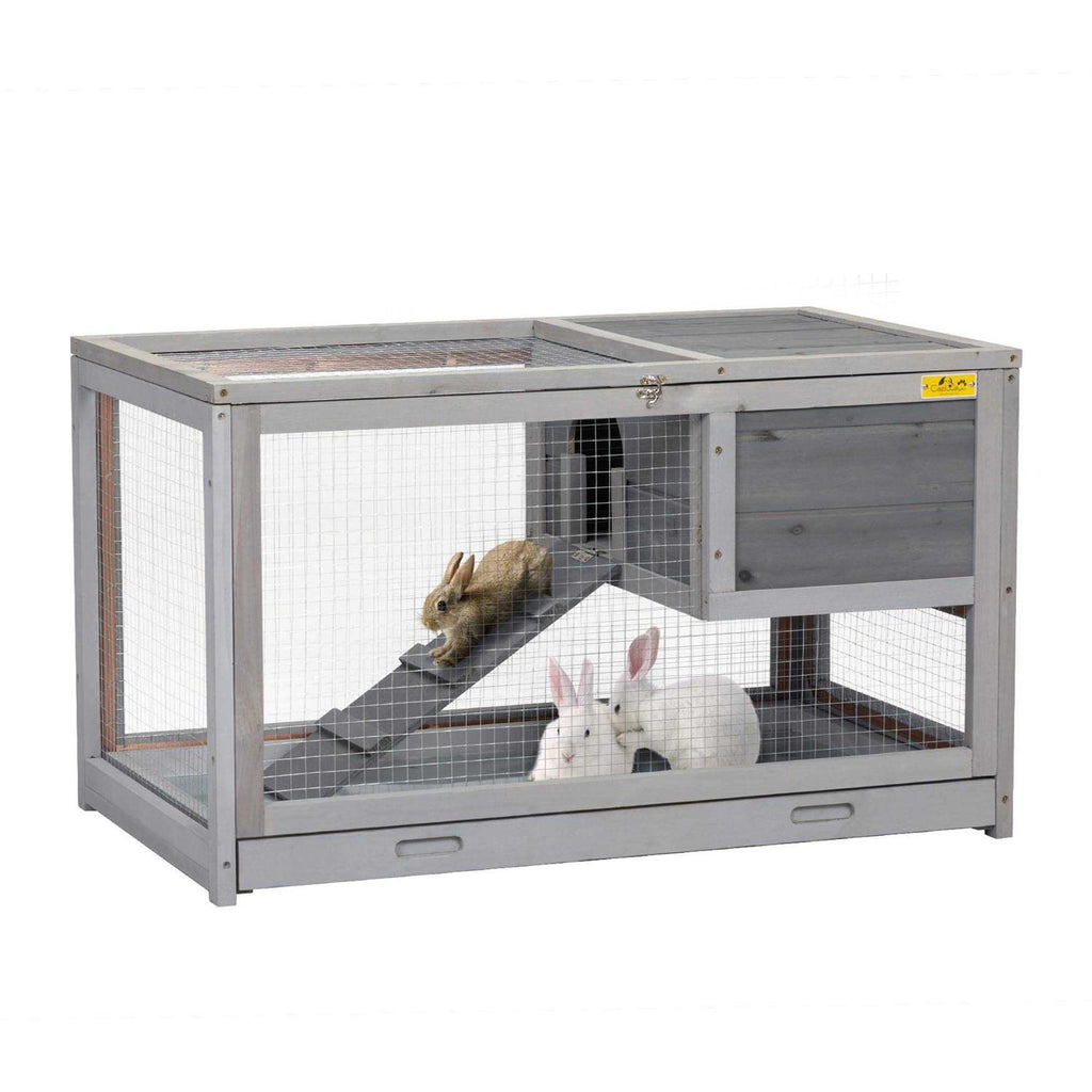 2 Story Wooden Rabbit Hutch with Pull Out Tray S295