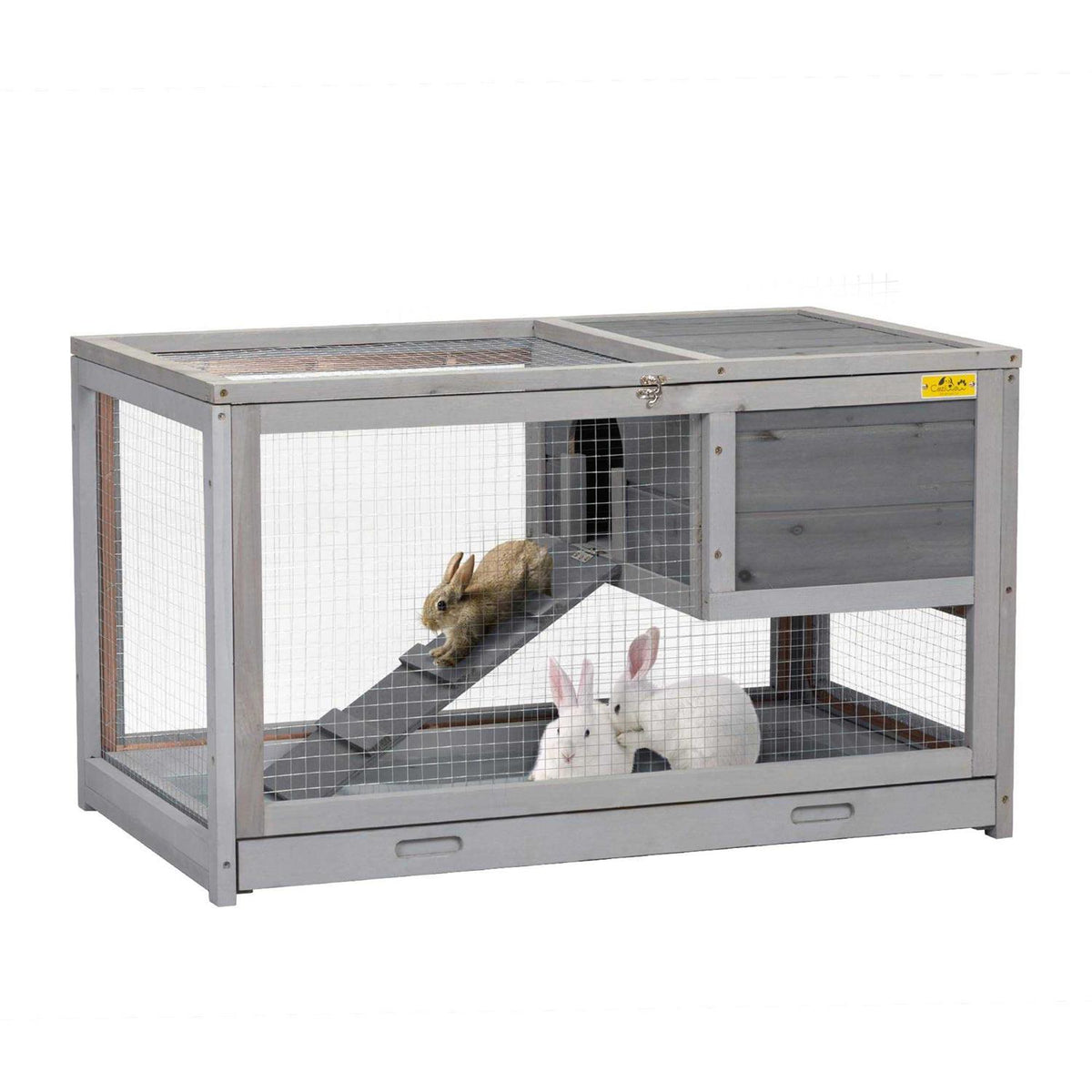2 Story Wooden Rabbit Hutch with Pull Out Tray S295