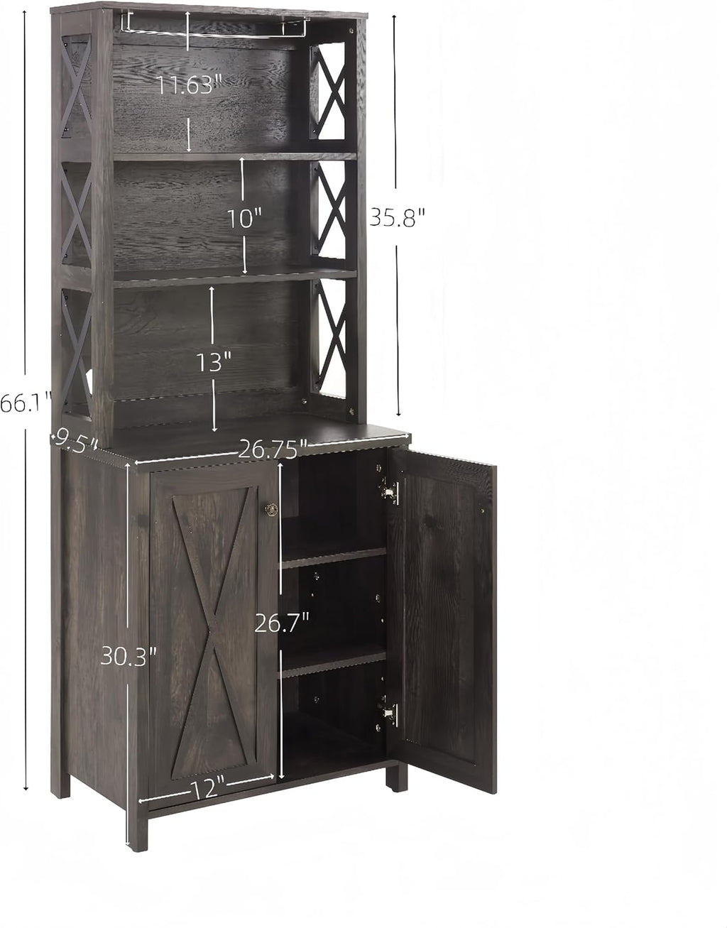 Charcoal Gray Coffee Bar Cabinet with Microwave Stand Q549182