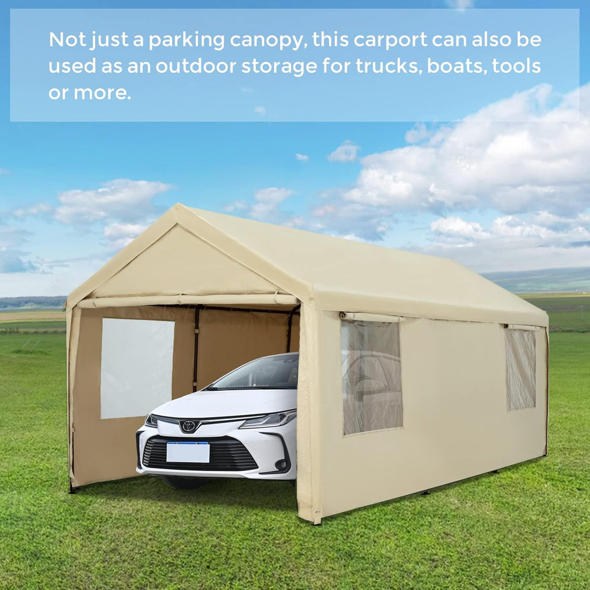 10x20ft Heavy Duty Carport with Sidewalls and Doors Z898