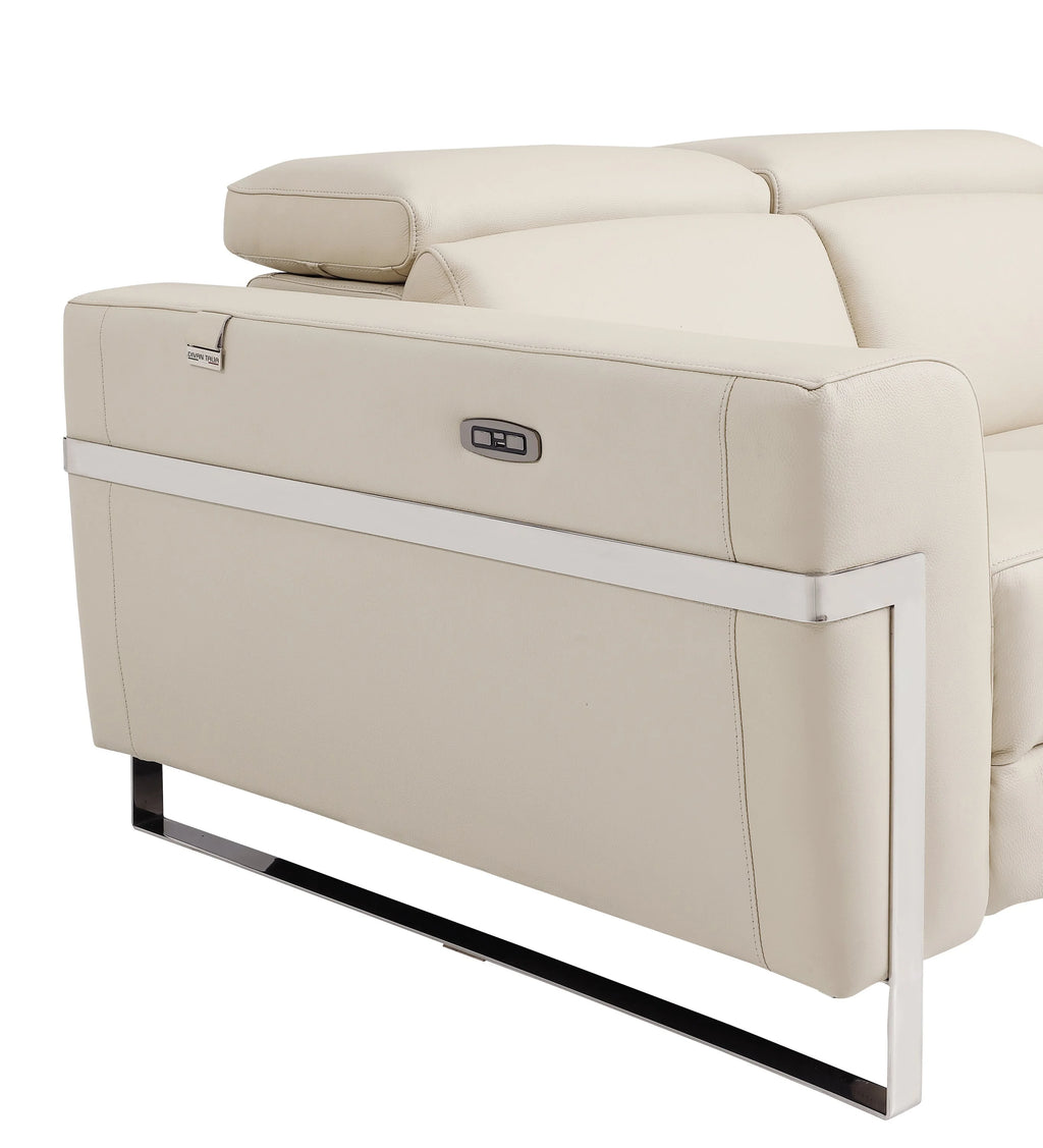Beige Top Grain Italian Leather Power Recliner Chair Y3624