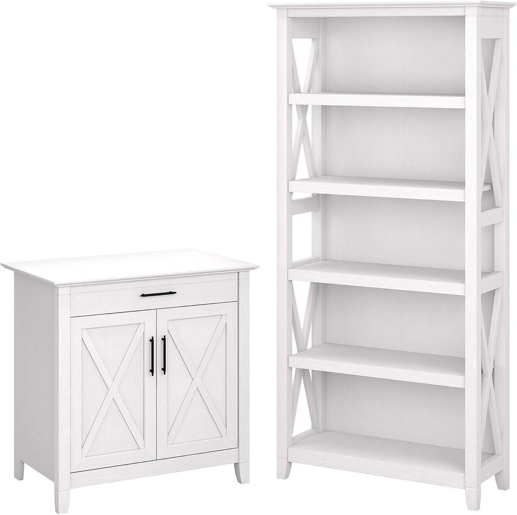 Pure White Oak Secretary Desk with Storage and 5 Shelf Bookcase D1194