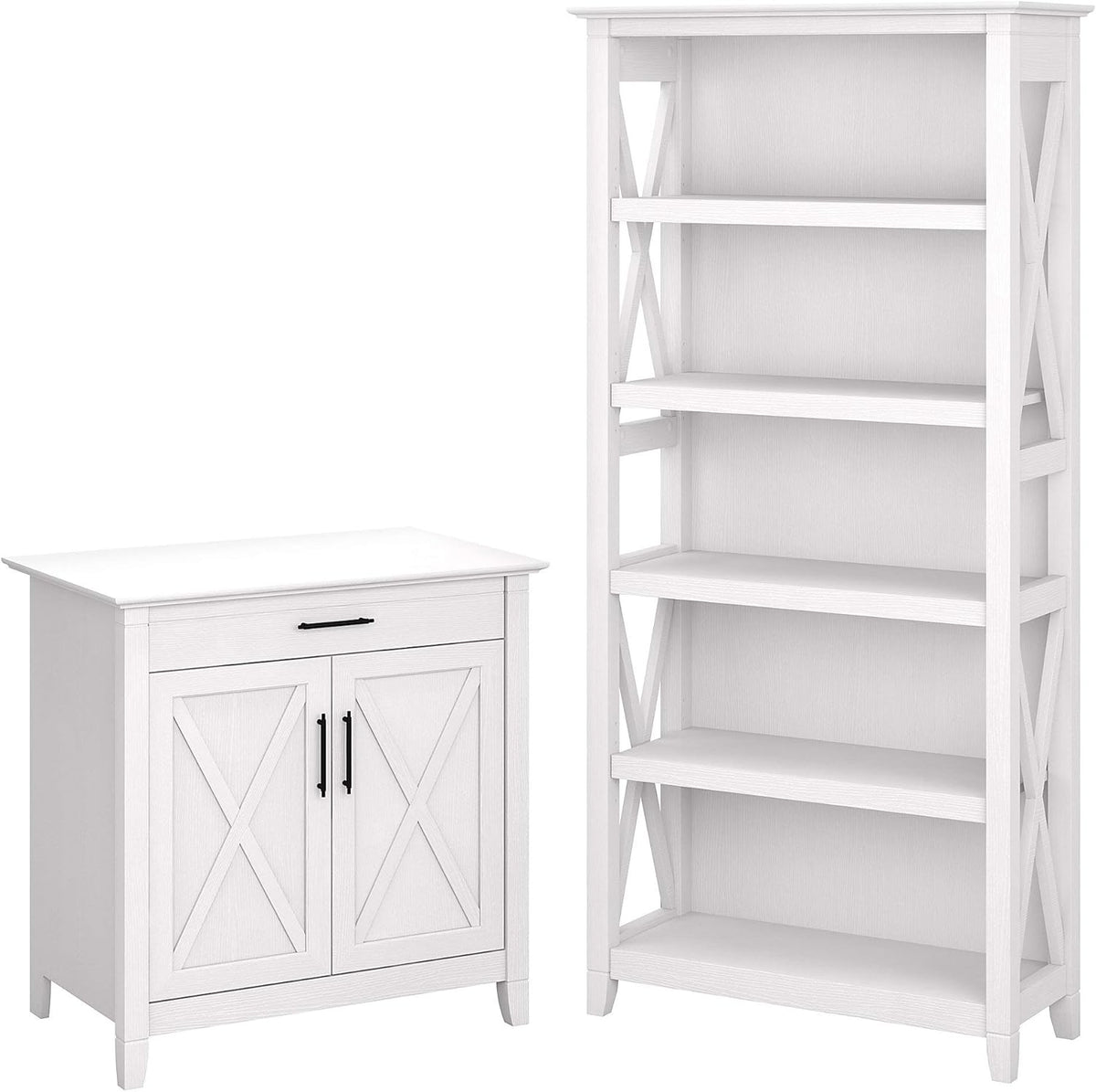 Pure White Oak Secretary Desk with Storage and 5 Shelf Bookcase D1194