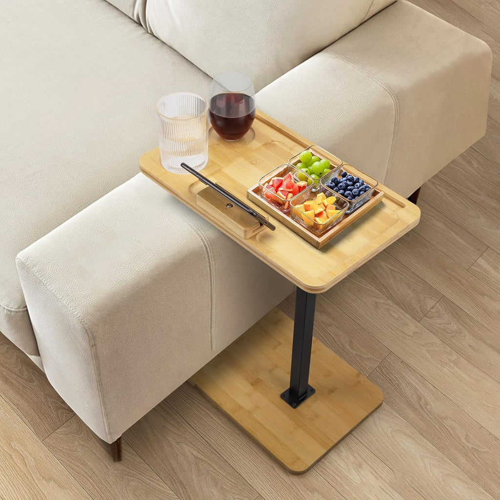 Bamboo Swivel Couch Tray Table with Phone Stand S2170