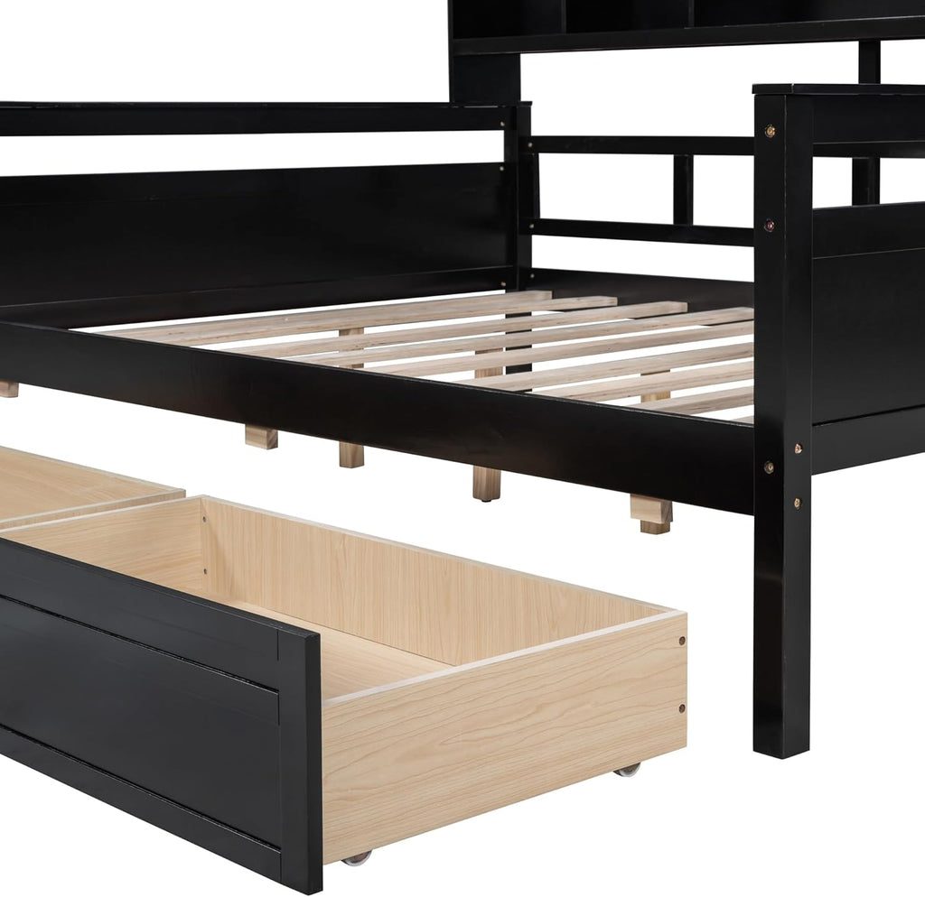 Espresso Full Size Wood Daybed with 2 Storage Drawers F250507