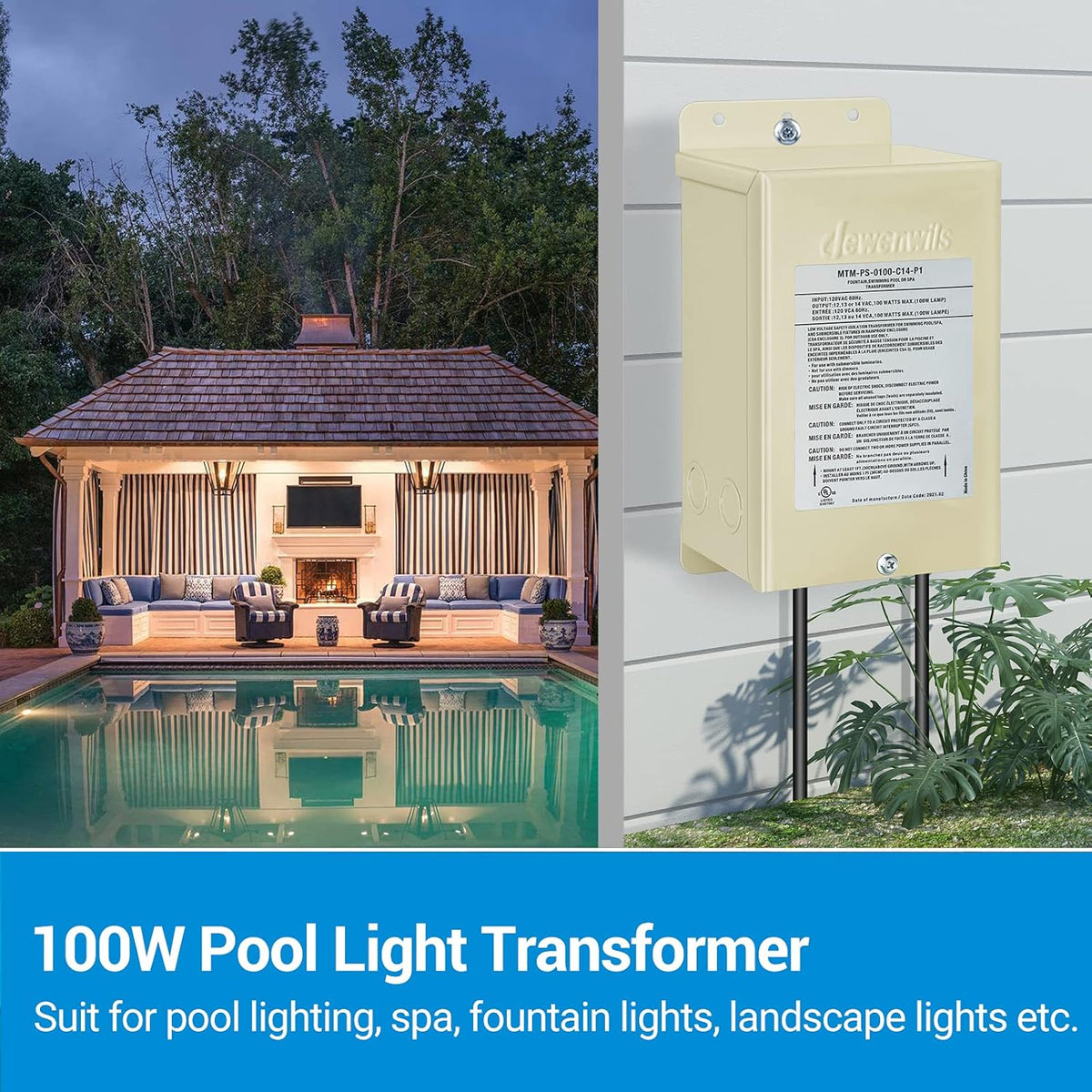100W Multi-tap Low Voltage Pool Light Transformer X42652