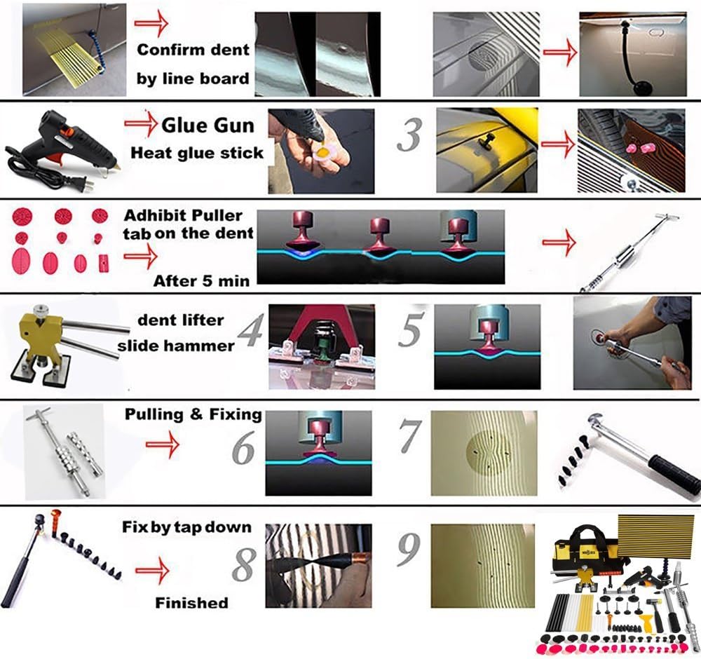 77 Pc Paintless Dent Repair Kit with Dent Lifter and Slide Hammer Z796015