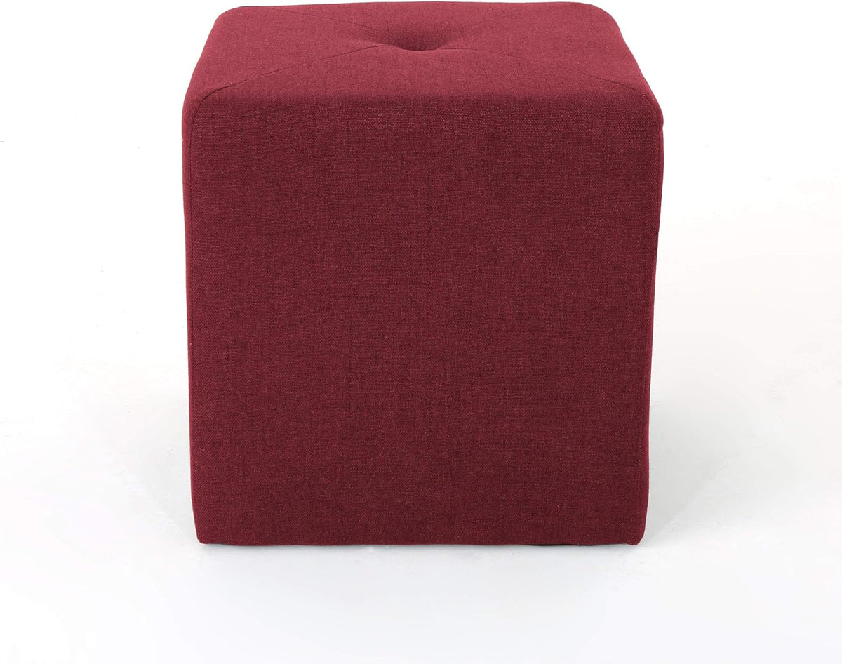 Deep Red Fabric Square Ottoman L554616