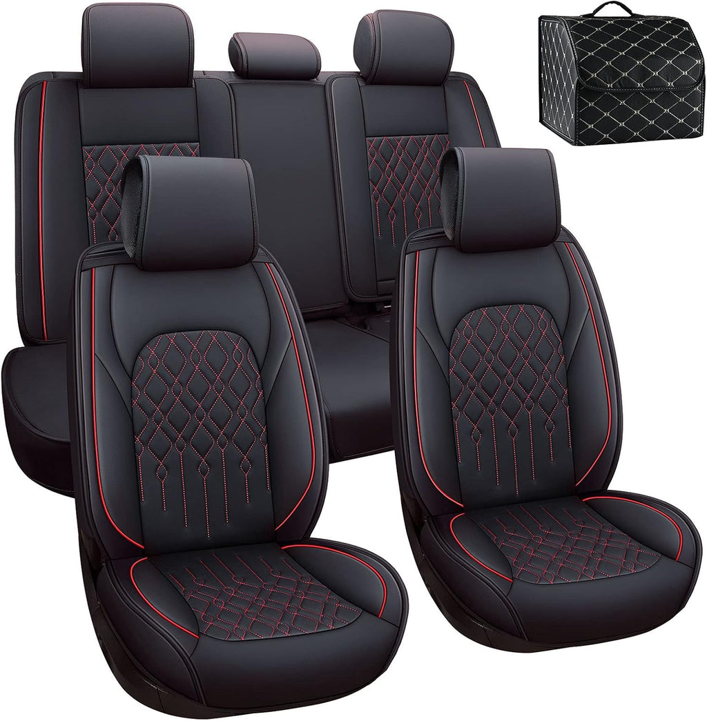 Black & Red Waterproof Faux Leather Front Seat Covers Z568831