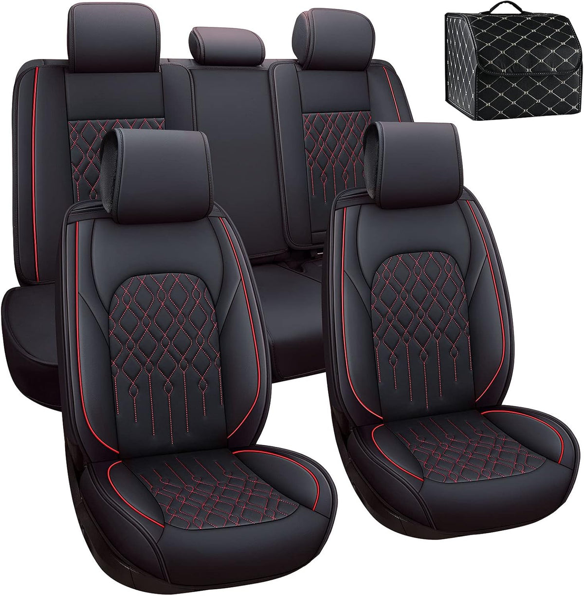 Black & Red Waterproof Faux Leather Front Seat Covers Z568831