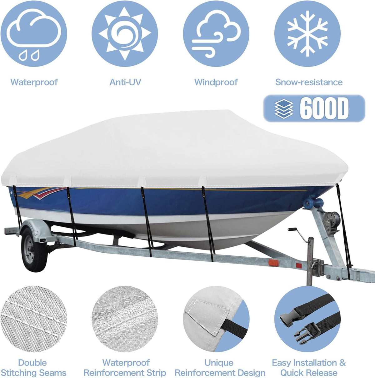 Waterproof Heavy Duty 17-19ft 600D Oxford Boat Cover C61550