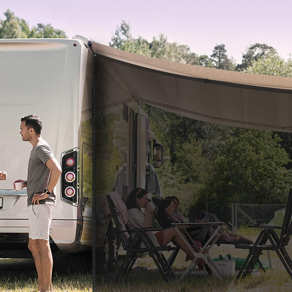 RV Awning Shade Screen 9'X7' Black Mesh Sunshade Pack of 2 Z4902