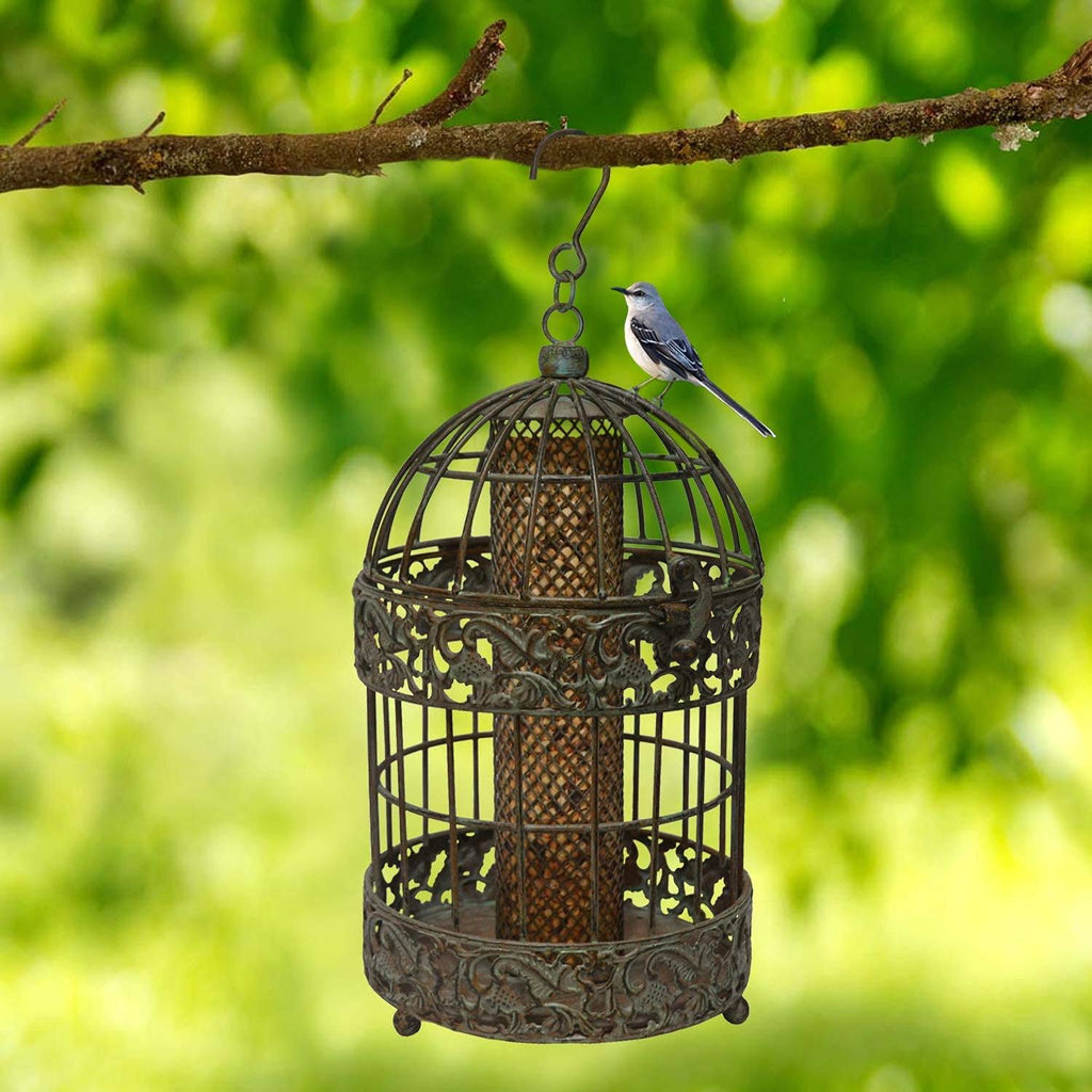 Rustic Metal Squirrel Proof Caged Bird Feeder P13105