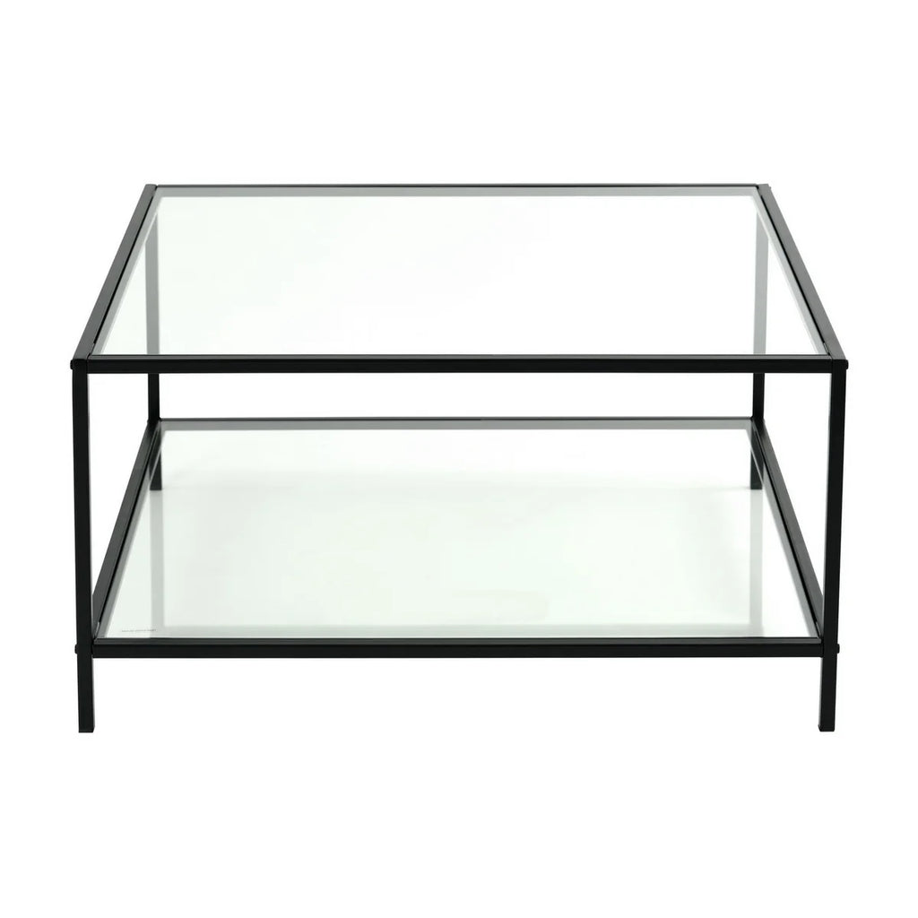 Square Tempered Glass Coffee Table with Storage Rack, Black E715666