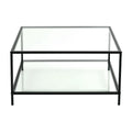 Square Tempered Glass Coffee Table with Storage Rack, Black E715666