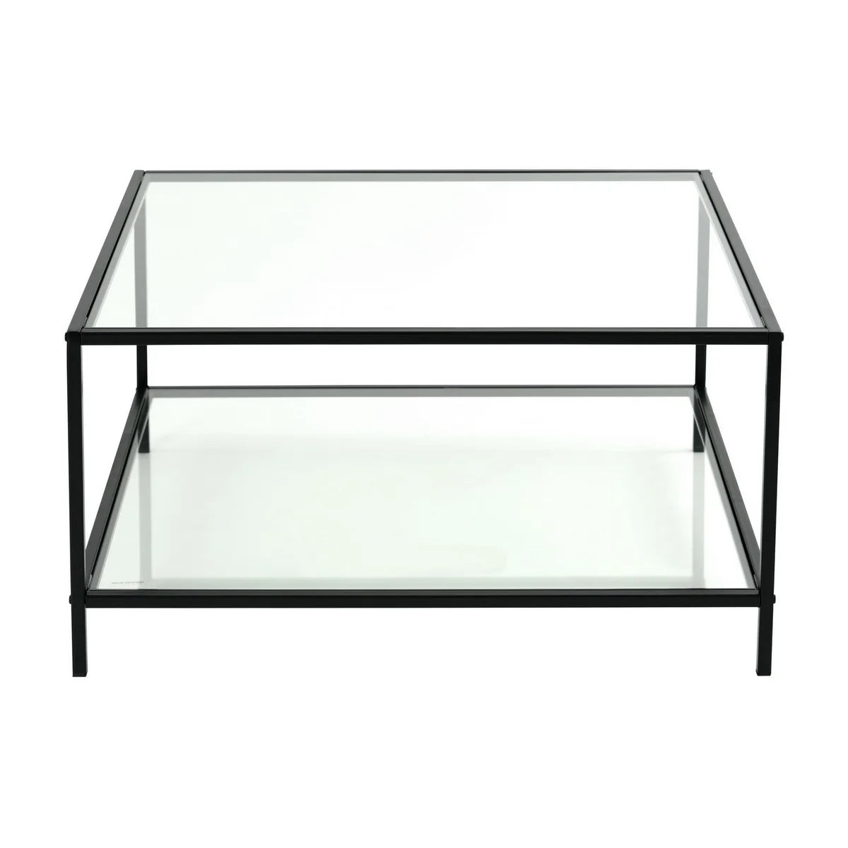 Square Tempered Glass Coffee Table with Storage Rack, Black E715666